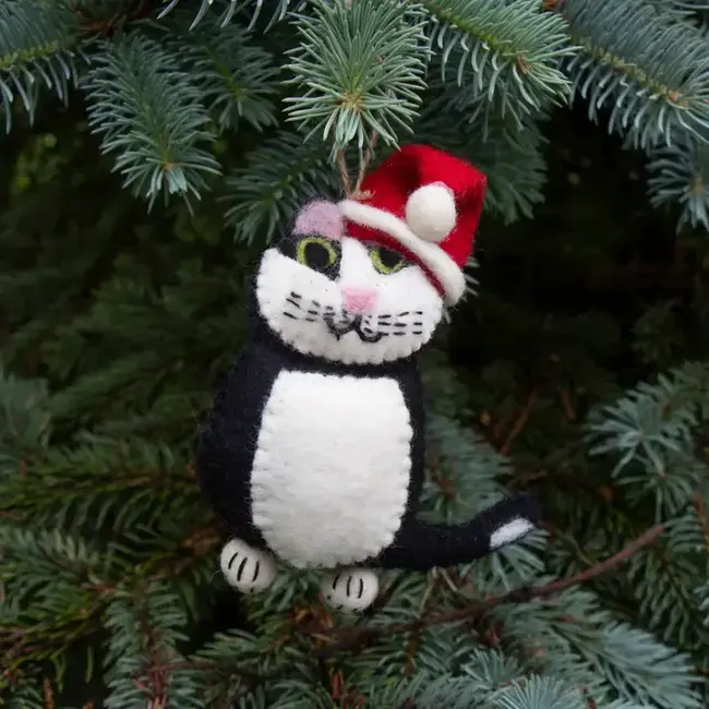 Tuxedo Santa Cat Felt Ornament