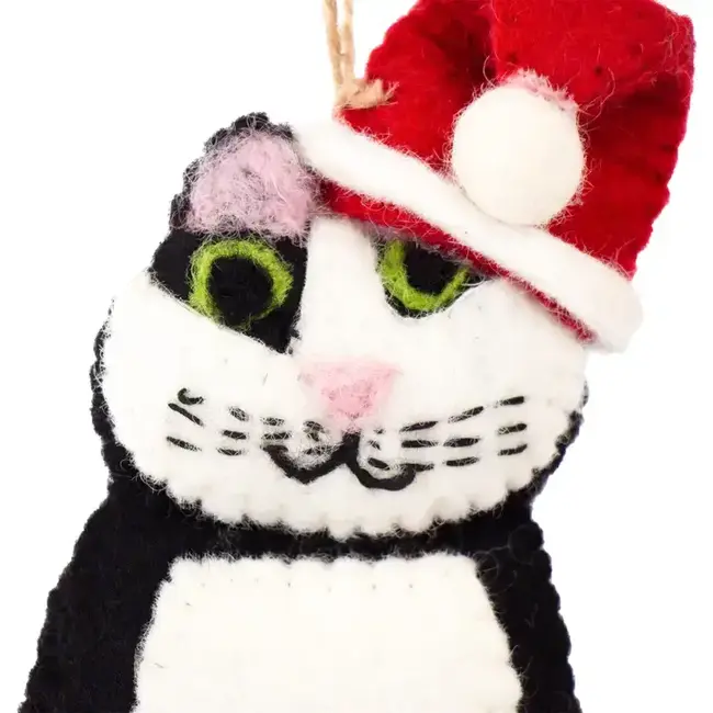 Tuxedo Santa Cat Felt Ornament