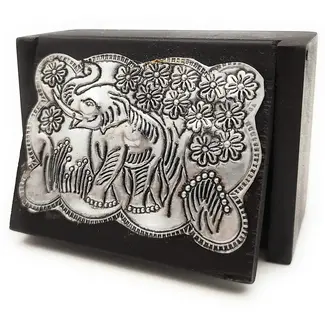 Thailand Pounded Metal Elephant Box w/Hinged Lid