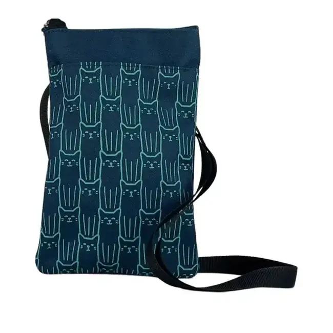 Mini Phone Crossbody - Navy Cat Print