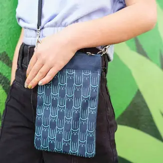 Cambodia Mini Phone Crossbody - Navy Cat Print