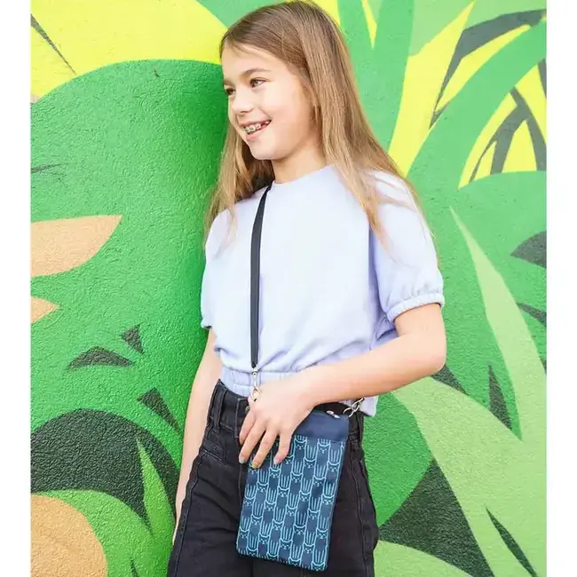 Mini Phone Crossbody - Navy Cat Print