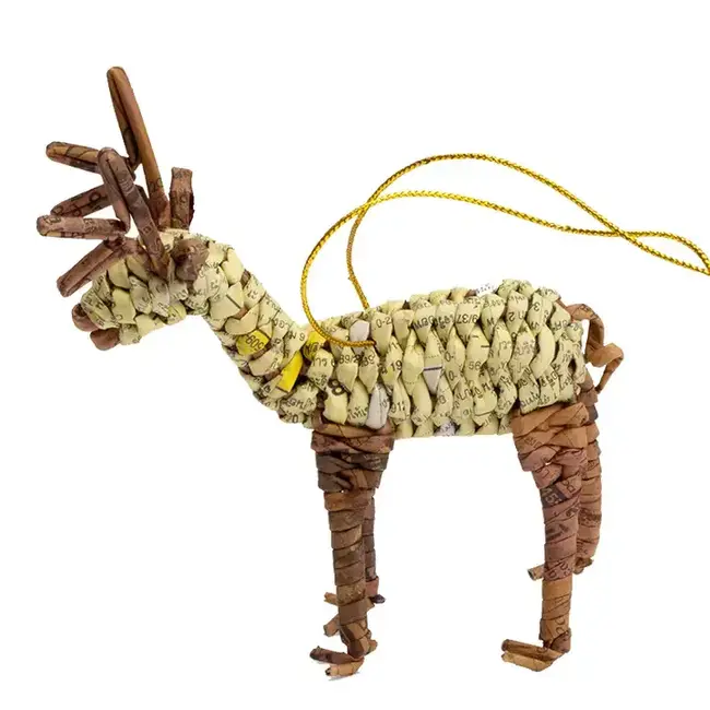 Upcycled Newspaper Reindeer Christmas Ornament