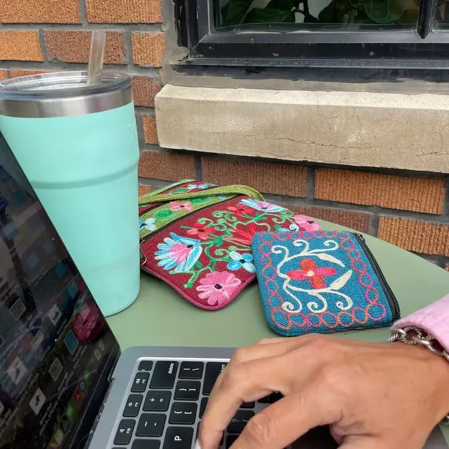 Embroidered Floral Coin Purse