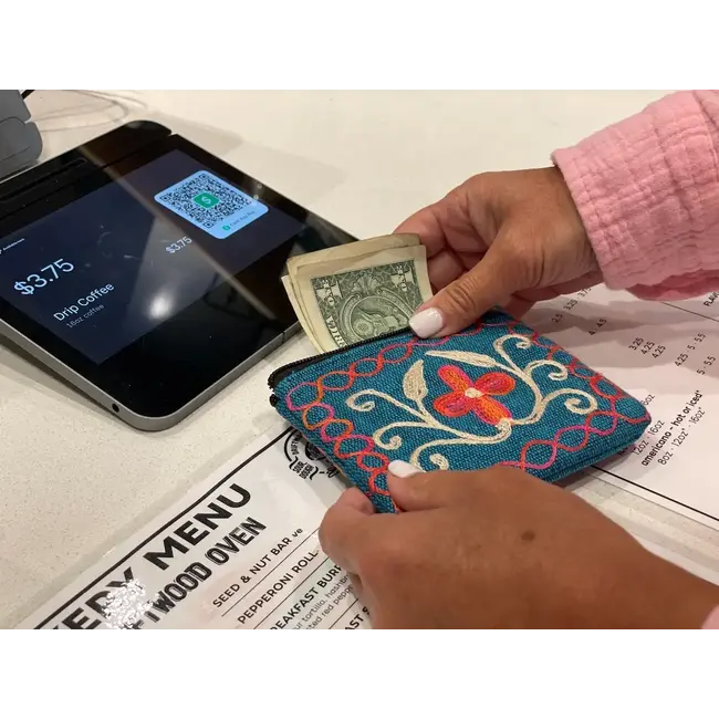 Embroidered Floral Coin Purse