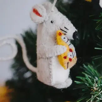 Nepal Felt Pizza Rat Ornament