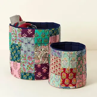 India Quilted Upcycled Sari Fabric Basket