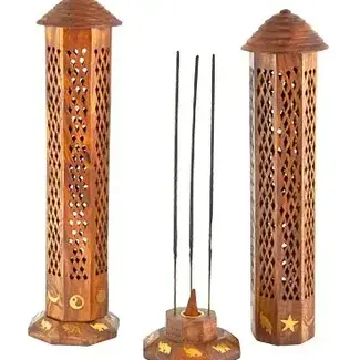 India Sheesham Wood Incense Burner Tower (12")