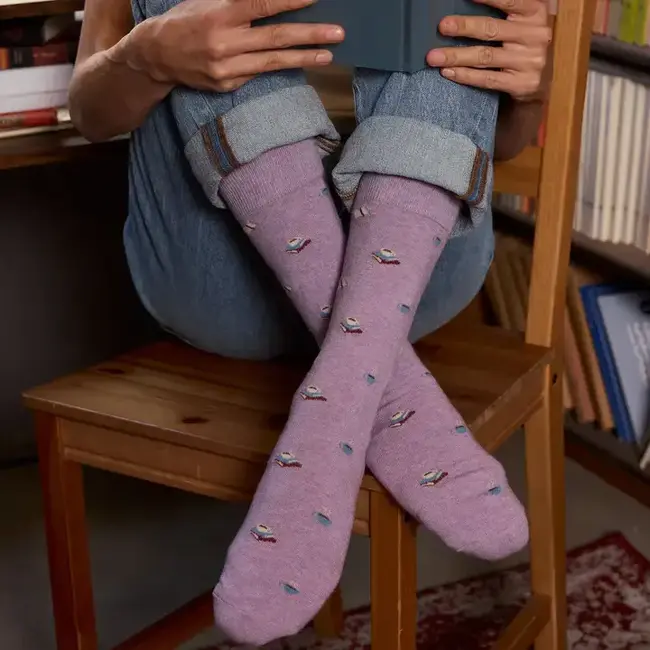 Crew Socks that Give Books - Purple Books & Mugs