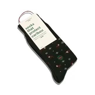 India Crew Socks that Protect Caribou - Green Snowflakes