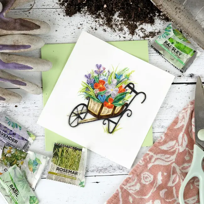 Quilled Card - Wheelbarrow Garden