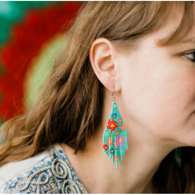 Beaded Flower Fringe Earrings