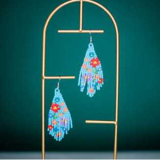 Guatemala Beaded Flower Fringe Earrings