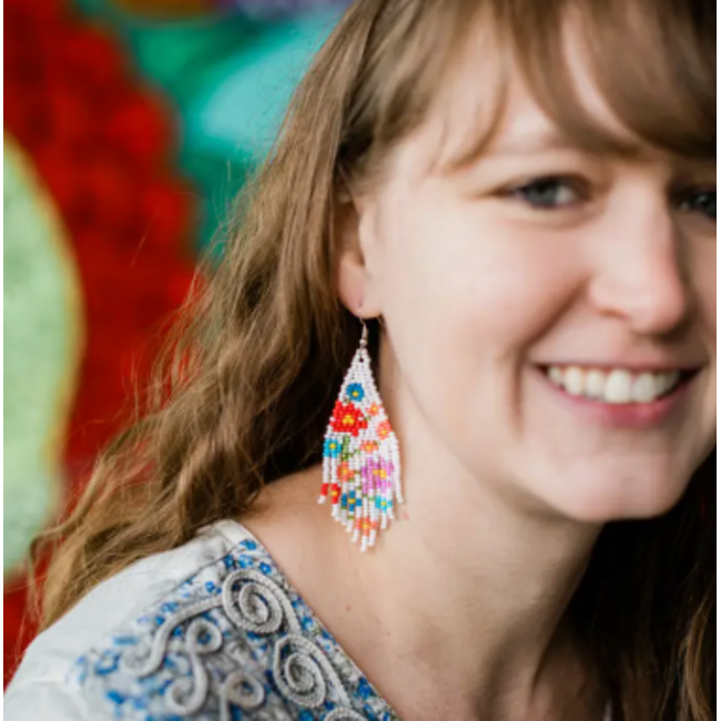 Beaded Flower Fringe Earrings