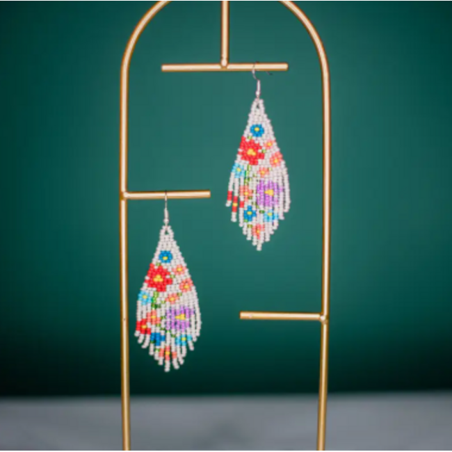 Beaded Flower Fringe Earrings