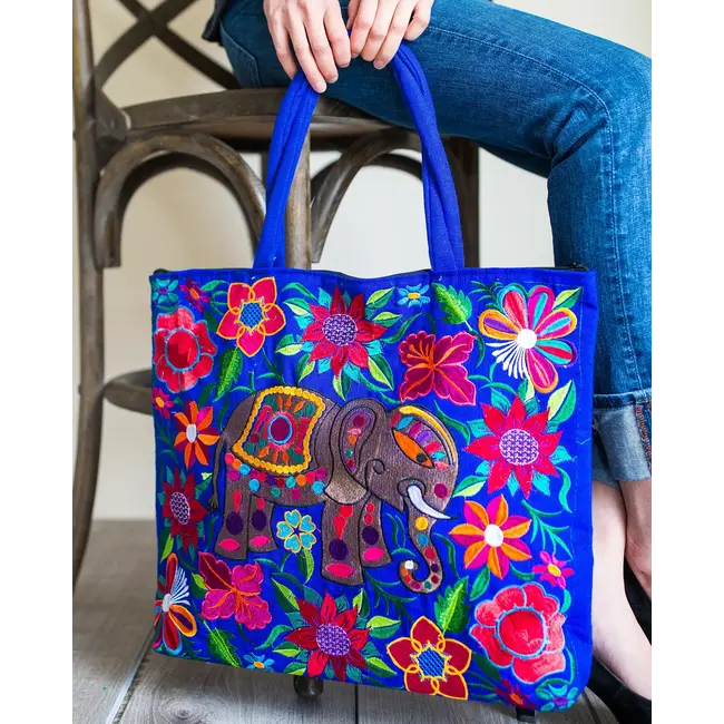 Elephant Embroidered Tote Bag