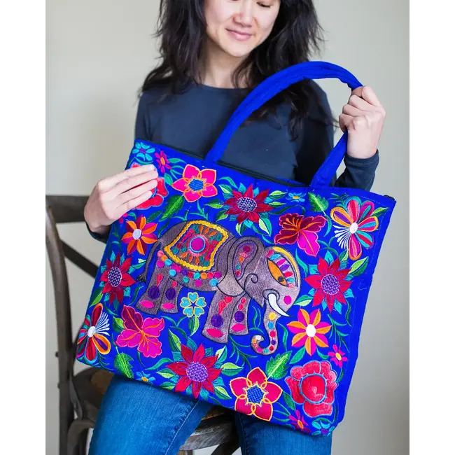 Elephant Embroidered Tote Bag