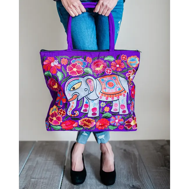 Elephant Embroidered Tote Bag