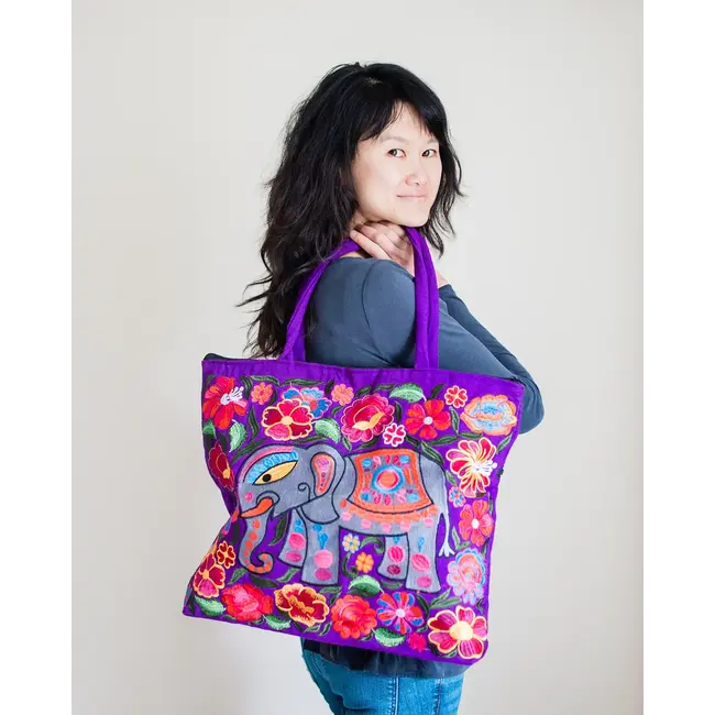 Elephant Embroidered Tote Bag