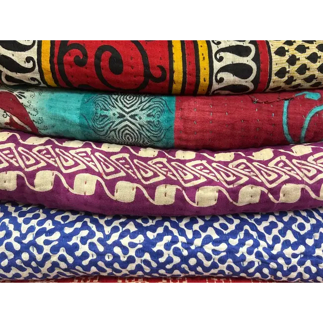 Recycled Sari Kantha Throw Blanket (36x84)