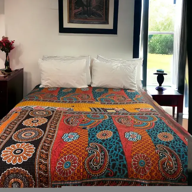 Recycled Sari Kantha Throw Blanket (36x84)