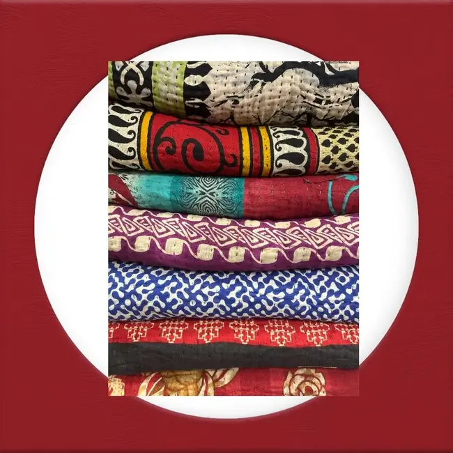 Recycled Sari Kantha Throw Blanket (36x84)