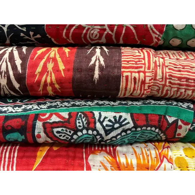 Recycled Sari Kantha Throw Blanket (36x84)