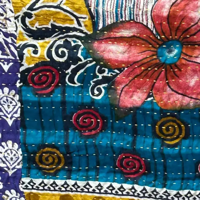 Recycled Sari Kantha Throw Blanket (36x84)
