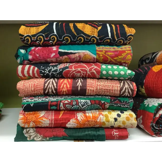 Recycled Sari Kantha Throw Blanket (36x84)