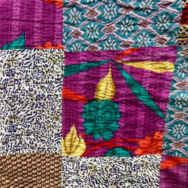 Recycled Sari Kantha Throw Blanket (36x84)