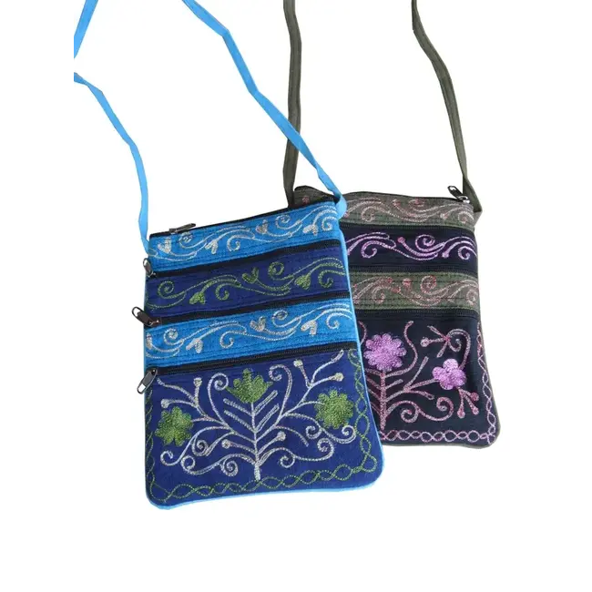 Jari Embroidered Cotton 3-Zip Passport Bag