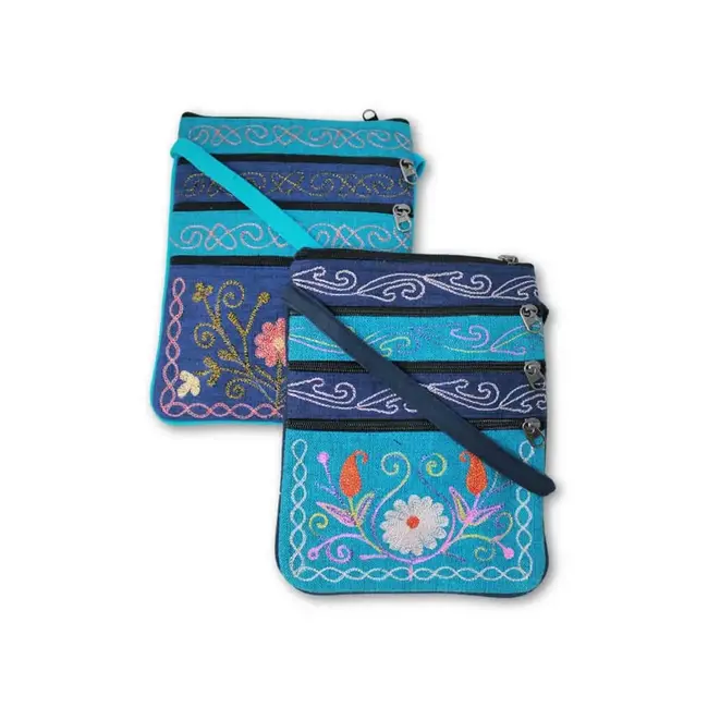 Jari Embroidered Cotton 3-Zip Passport Bag