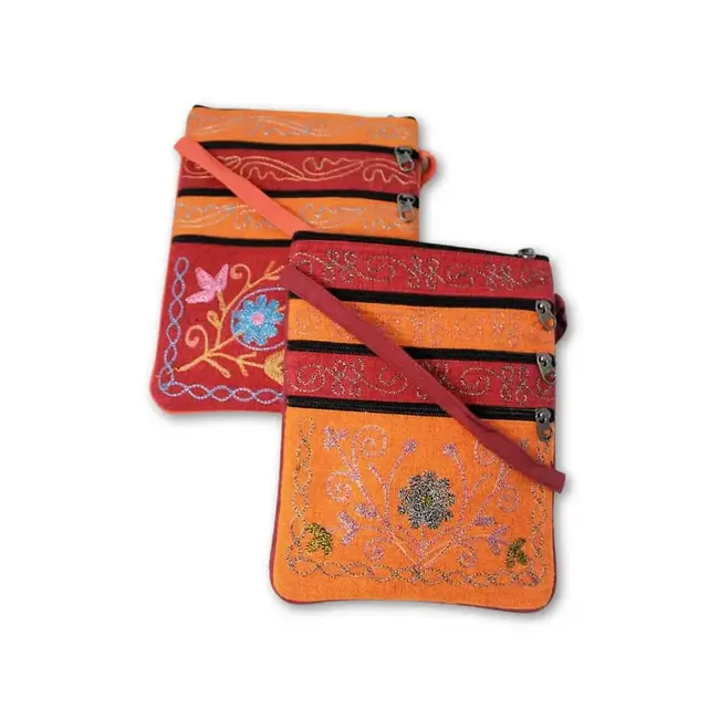 Jari Embroidered Cotton 3-Zip Passport Bag