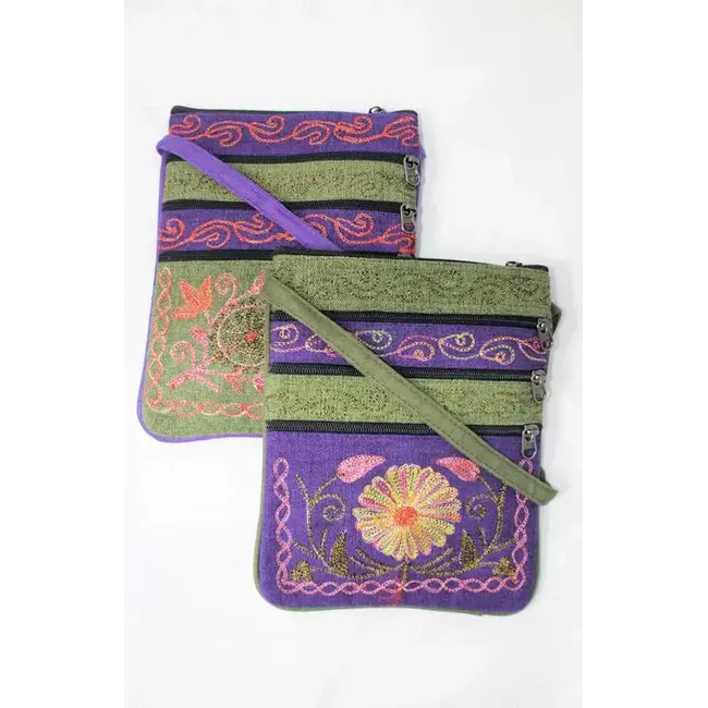 Jari Embroidered Cotton 3-Zip Passport Bag