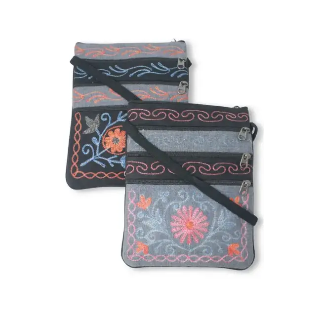 Jari Embroidered Cotton 3-Zip Passport Bag