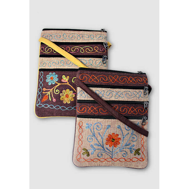 Jari Embroidered Cotton 3-Zip Passport Bag