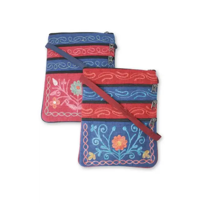 Jari Embroidered Cotton 3-Zip Passport Bag