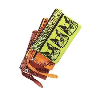 Nepal Blockprint Two Zip Clutch w/Wrist Strap