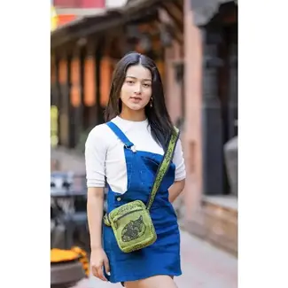 Nepal Small Zippered  Block Print Cross-Body Bag