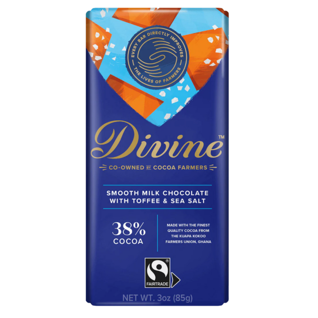 Divine Chocolate Bar 85g Toffee & Sea Salt Milk 38%