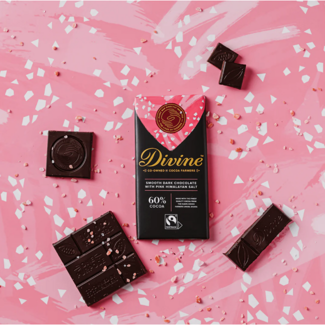 Divine 60% Pink Himalayan Salt Dark Chocolate Bar 85g