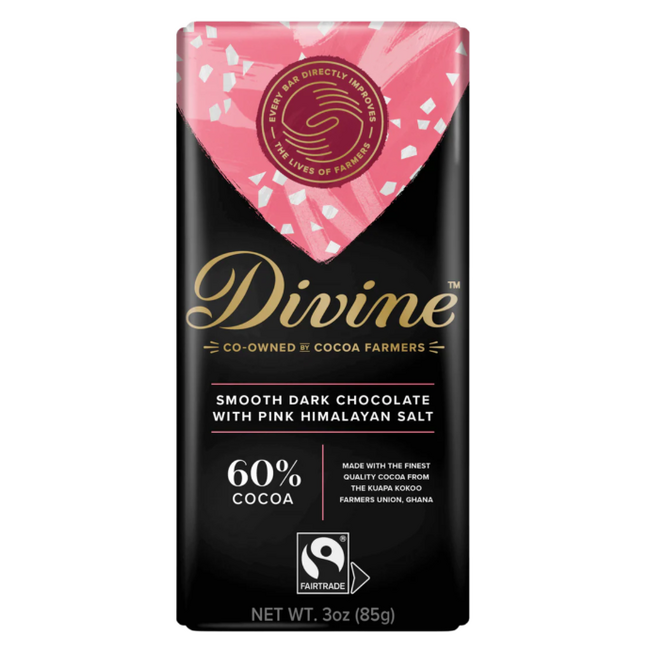 Divine 60% Pink Himalayan Salt Dark Chocolate Bar 85g
