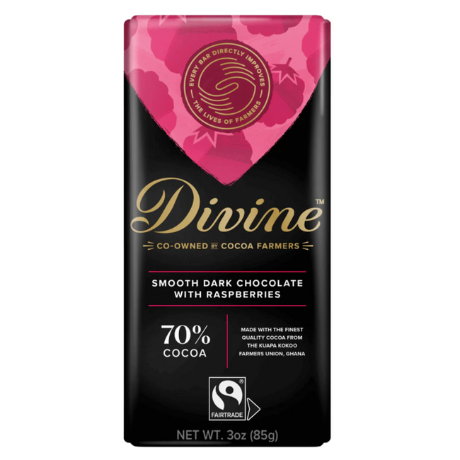 Divine Chocolate Bar 85g Raspberries Dark 70%