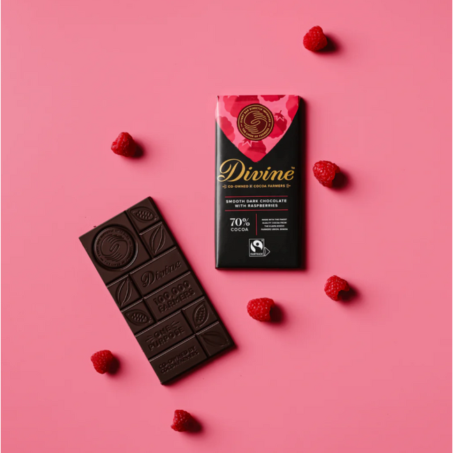 Divine Chocolate Bar 85g Raspberries Dark 70%