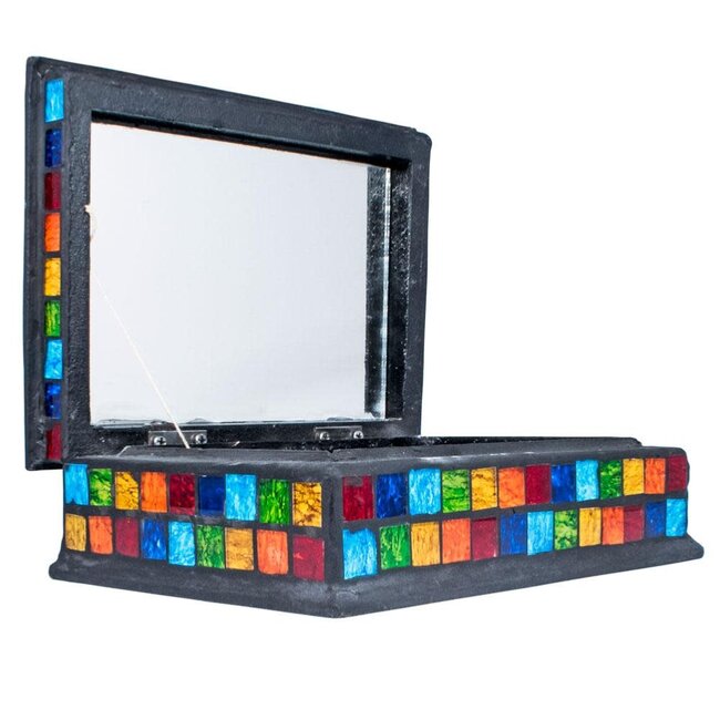 Rainbow Mosaic Jewelry Box w/ Hinged Lid and Mirror