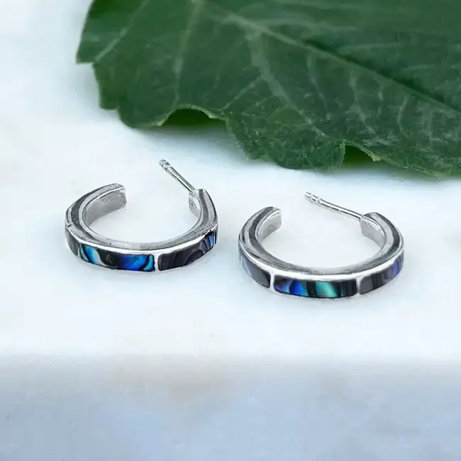 Abalone Inlay Huggies - Sterling Silver