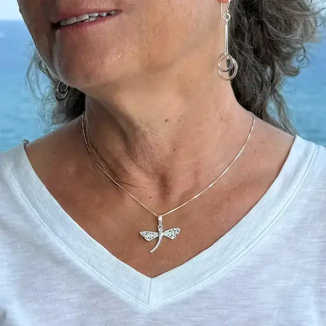 Graceful Dragonfly Necklace - Sterling Silver
