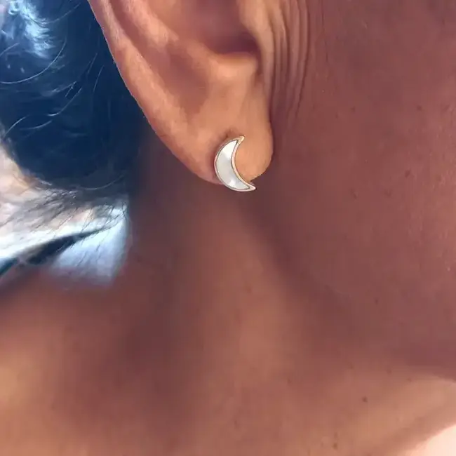 Mother-of-Pearl Moon Studs - Sterling Silver