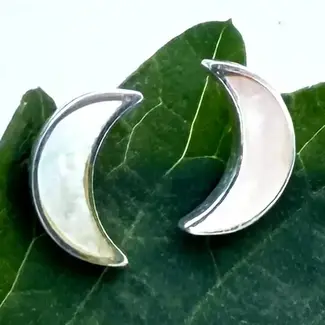 Indonesia Mother-of-Pearl Moon Studs - Sterling Silver