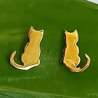 Indonesia Earrings  - Tiny Cat Studs Brass